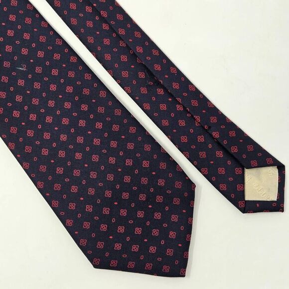 PIERRE BALMAIN PARIS SILK TIE RED BLUE GEOMETRIC PATTERN SMOOTH 3" X 57" - Picture 1 of 4